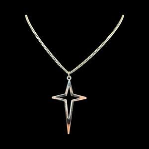 Mens ~ Women’s Star Cross Pendant Necklace Silver Tone Unique Geometry VTG